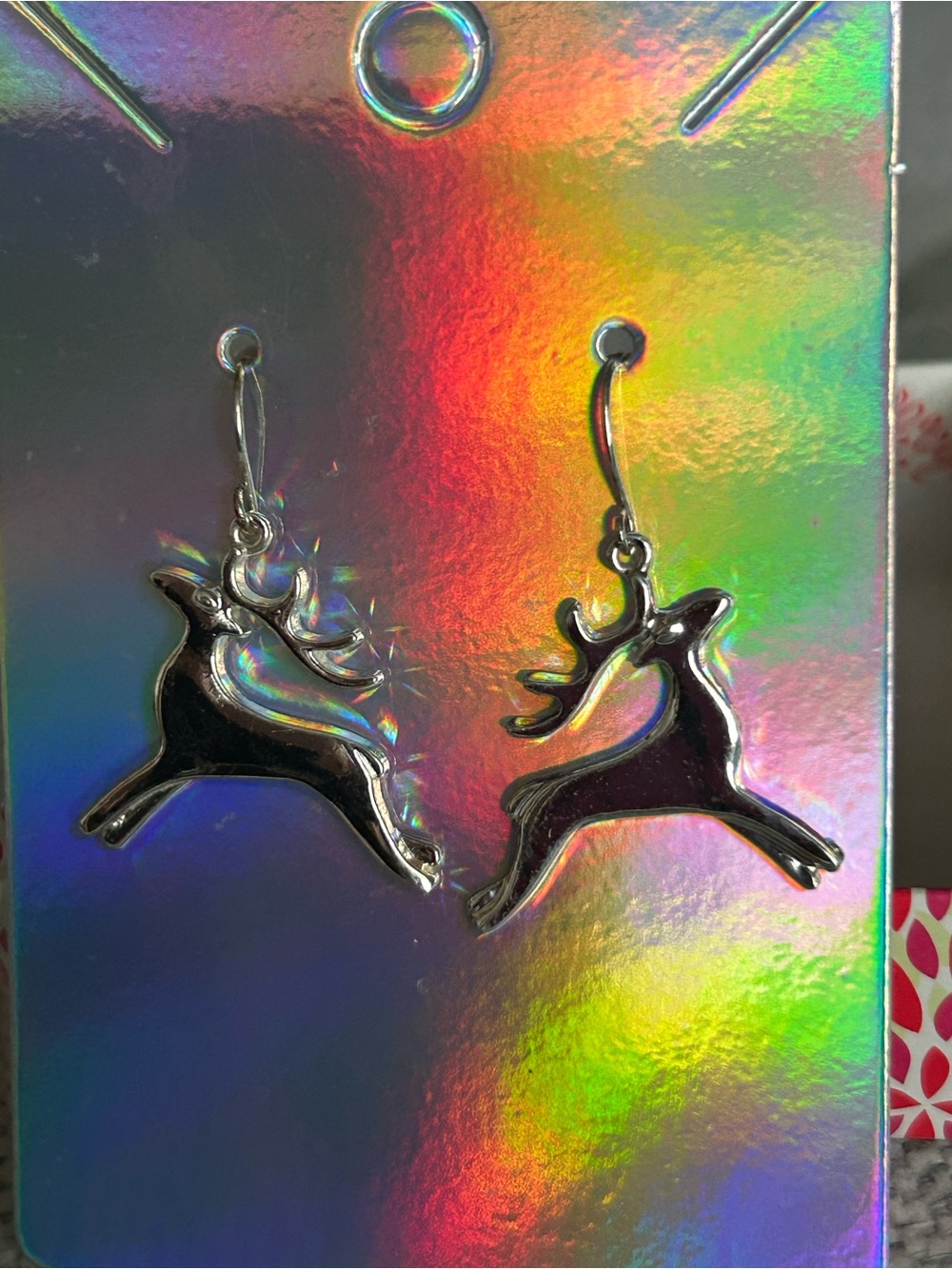 Silver Reindeer Drop Earrings Vintage
